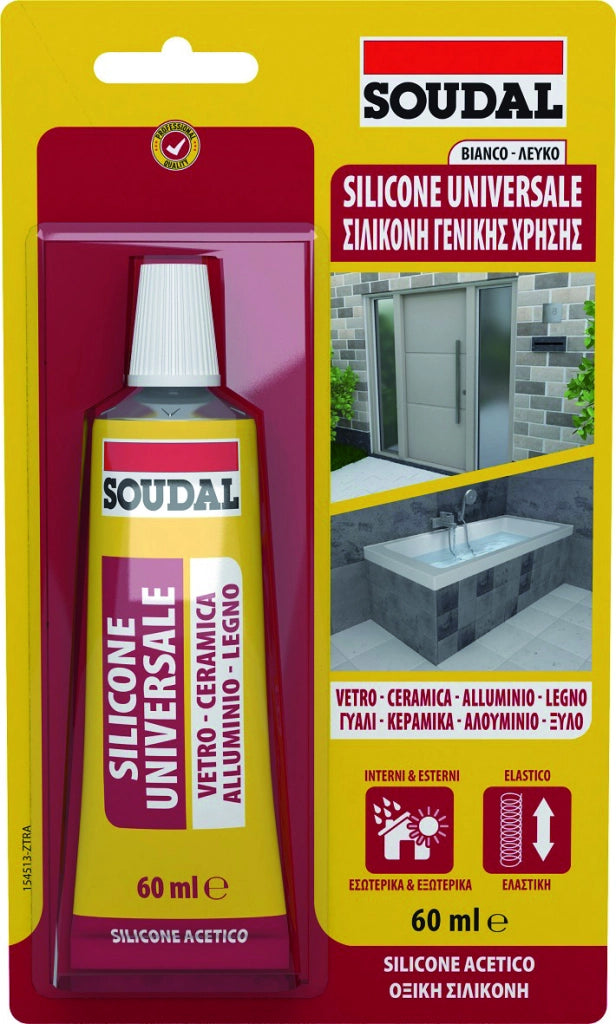 Soudal SILICONE ACETICO UNIVERSALE  ml. 60 - Bianco 16.00 pz