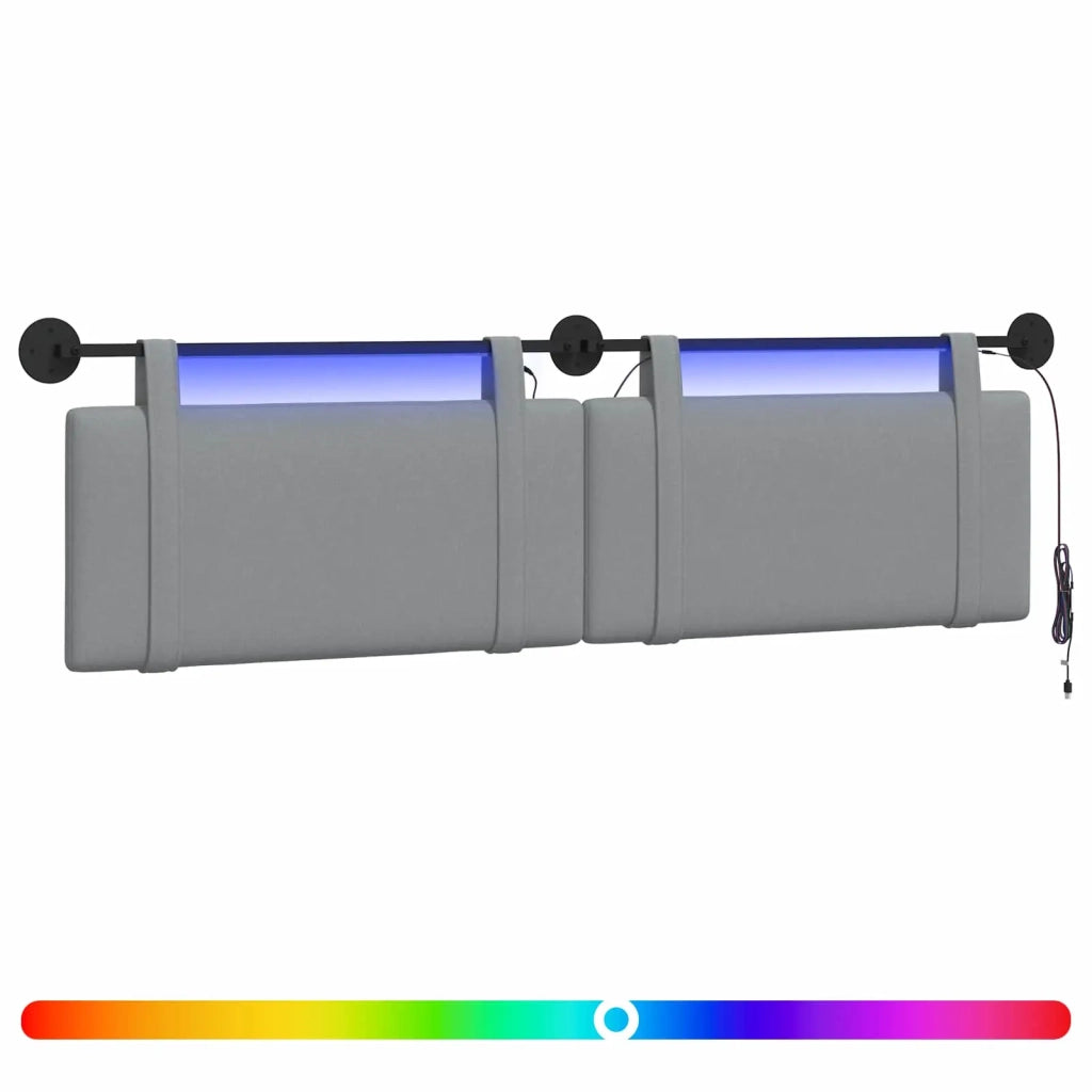 Testiera sospesa Con luce LED Grigio Chiaro Tessuto 3423967