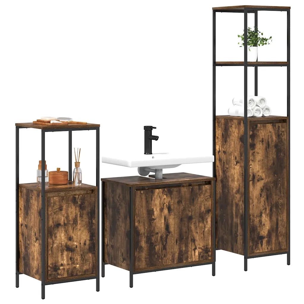 Set di mobili per il bagno 3 pcs Rovere Affumicato e Nero 3328396