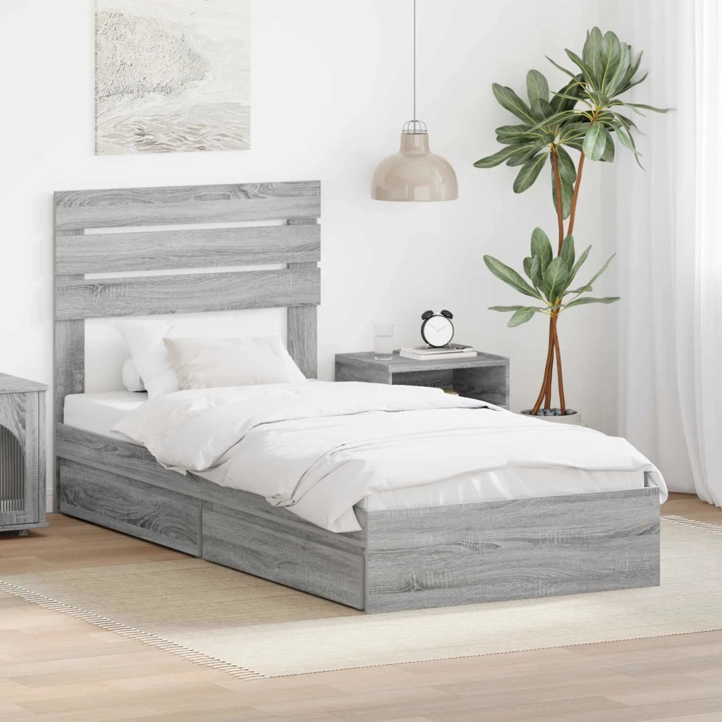 Letto con Contenitore con testiera Grigio Sonoma 90 x 190 cm