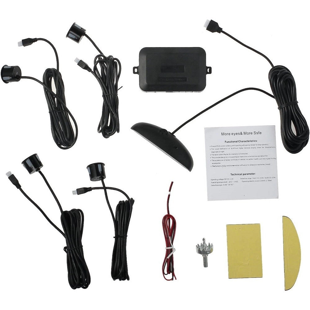 Trade Shop - Kit 4 Sensore Di Parcheggio Con Display Led Auto Sensore Posteriore Allarme Nero -