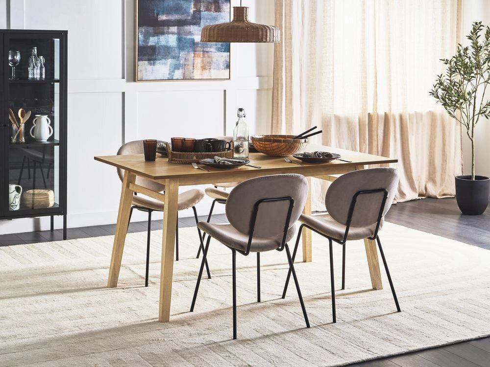 Tavolo da pranzo in frassino naturale MDF gomma 150 x 90 cm gambe rettangolari in legno impiallacciato naturale finitura minimalista scandinava