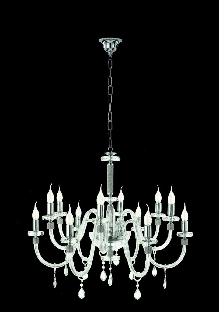 LAMPADARIO DIDO 12 LUCI CRISTALLO E CROMO ATTACCO E14 D.83CM
