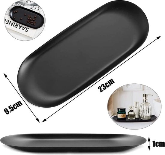 Piatti per la casa 2 pezzi, Piatto decorativo 23 x 9,5 cm ovale nero Piatto decorativo per standard di gioielli, piatto per cosmetici per gioielli, chiavi, candele
