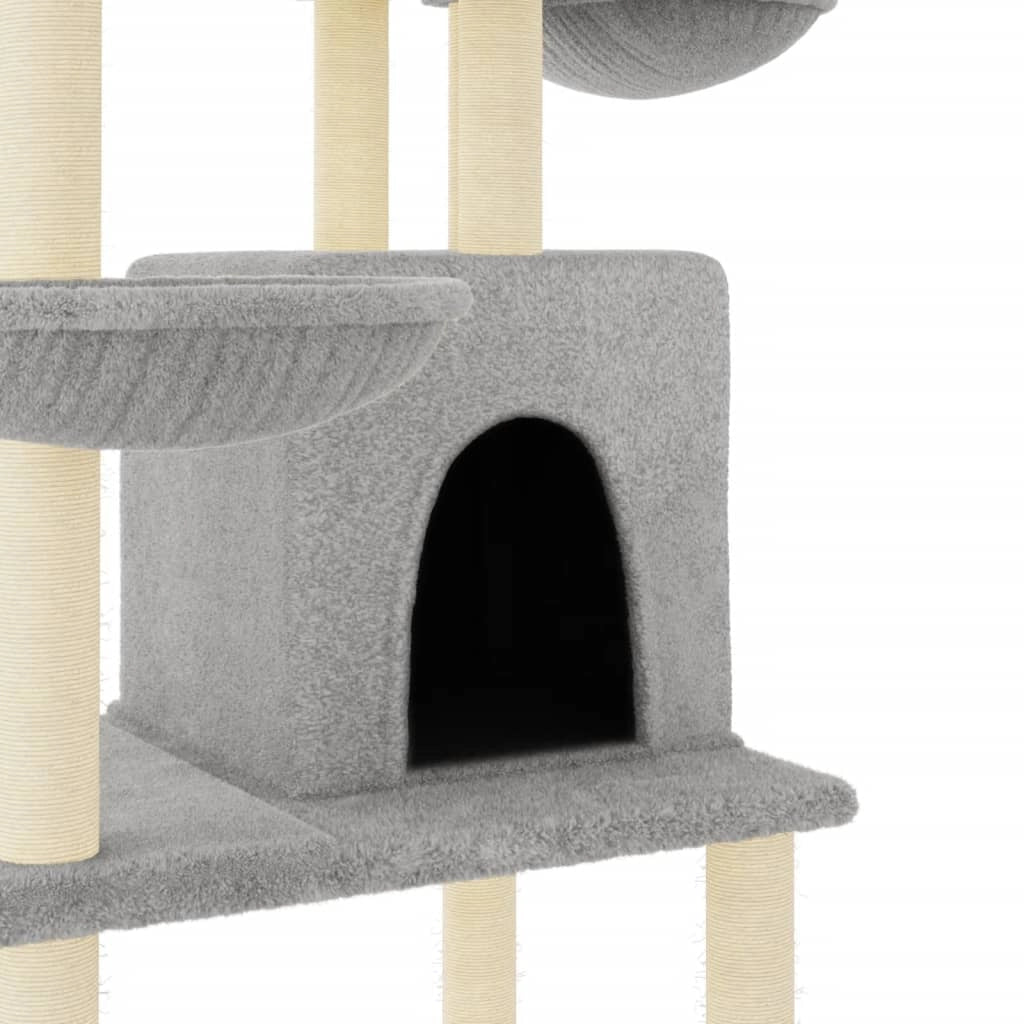 Tiragraffi per gatti torre per arrampicata giocattolo piattaforma per arrampicata con tiragraffi in sisal leggero 180 cm grigio 02_0022594