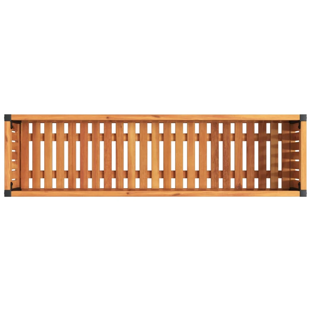 Aiuola rialzata/fioriera per piante fiori patio giardino 110 x 30 x 27,5 cm legno massello di acacia e acciaio marrone 02_0037323