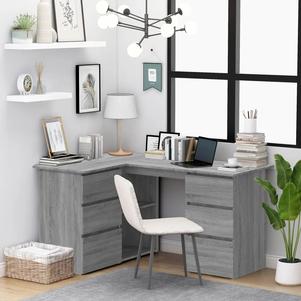 Scrivania | Tavolo da Ufficio Angolo Grigio Sonoma 145x100x76 cm Legno Multistrato