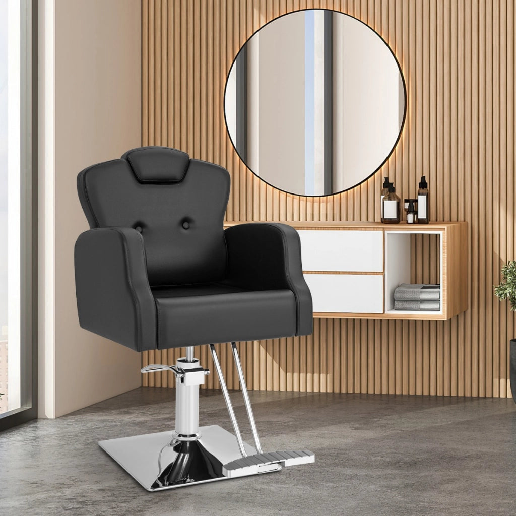 Sedia da parrucchiere con rotazione a 360¡ã poggiatesta e altezza seduta regolabili, Sedia da salone portata 150kg Nero-Cura dei capelli