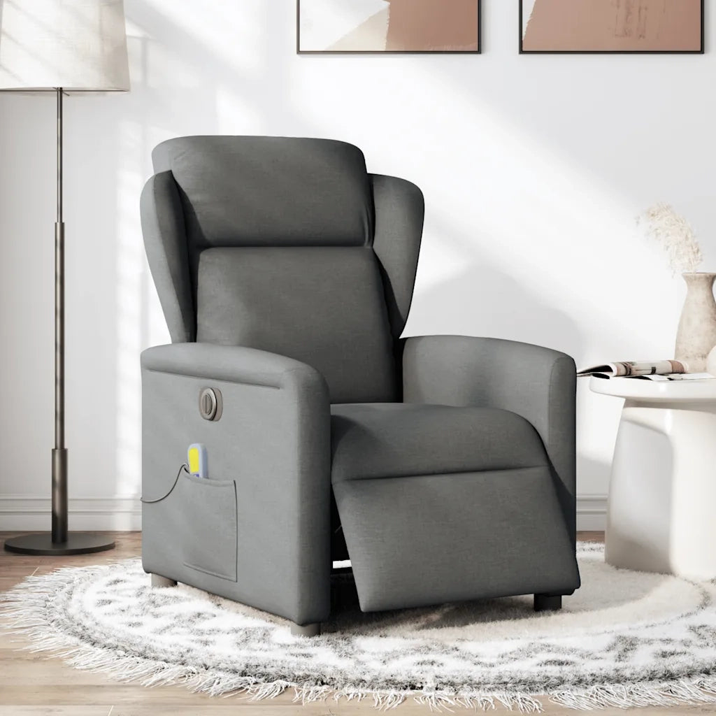 Divano Sedia-Poltrona Reclinabile Massaggio Elettrica Grigio Scuro Tessuto 691876
