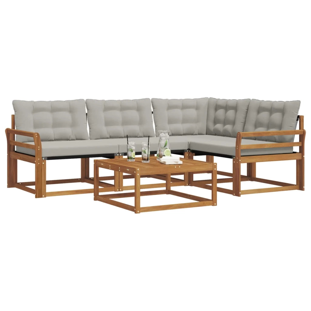 Set di divani da esterno 5 pcs Grigio Naturale e Chiaro