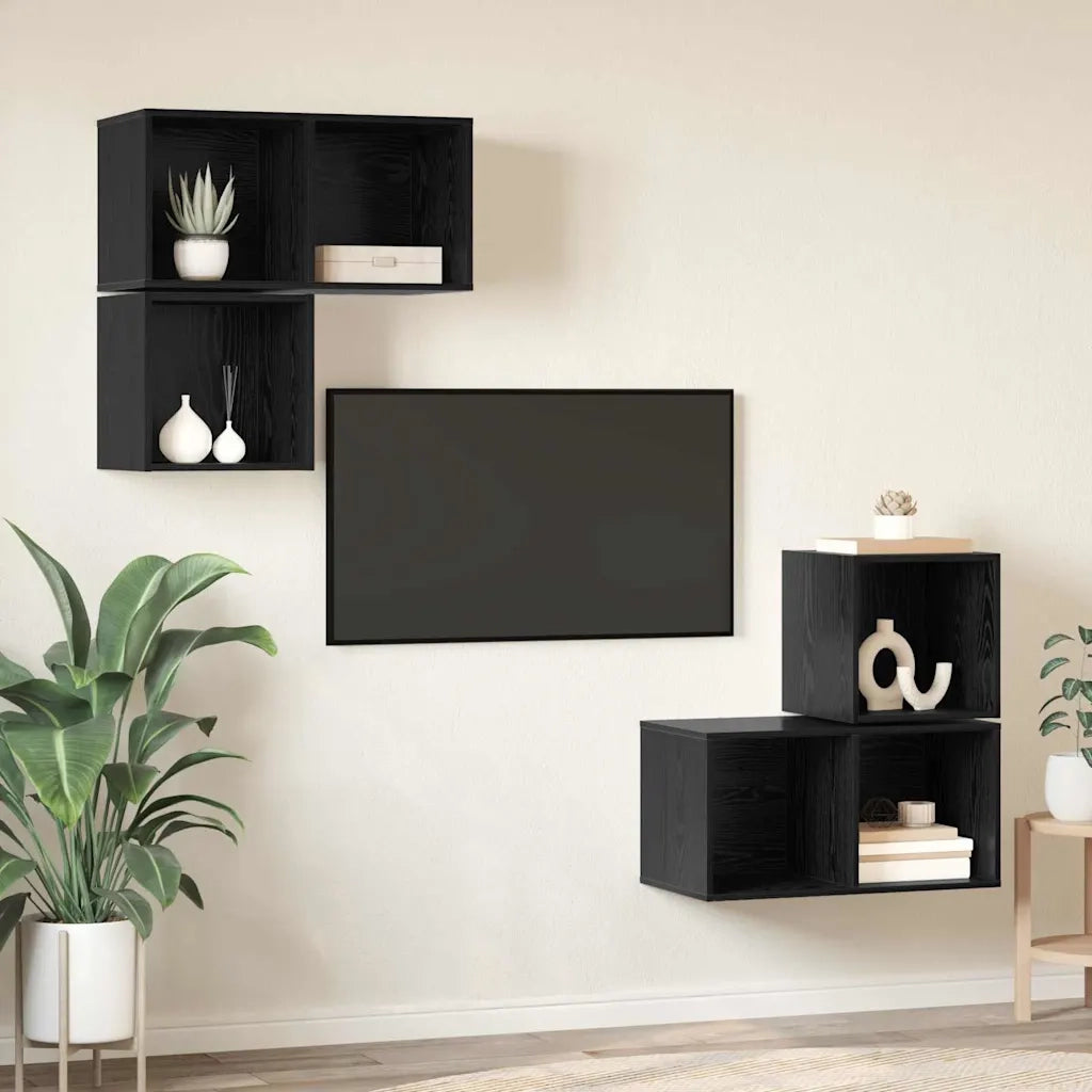 Set mobile TV 4 pcs Rovere Nero Legno multistrato 3393289