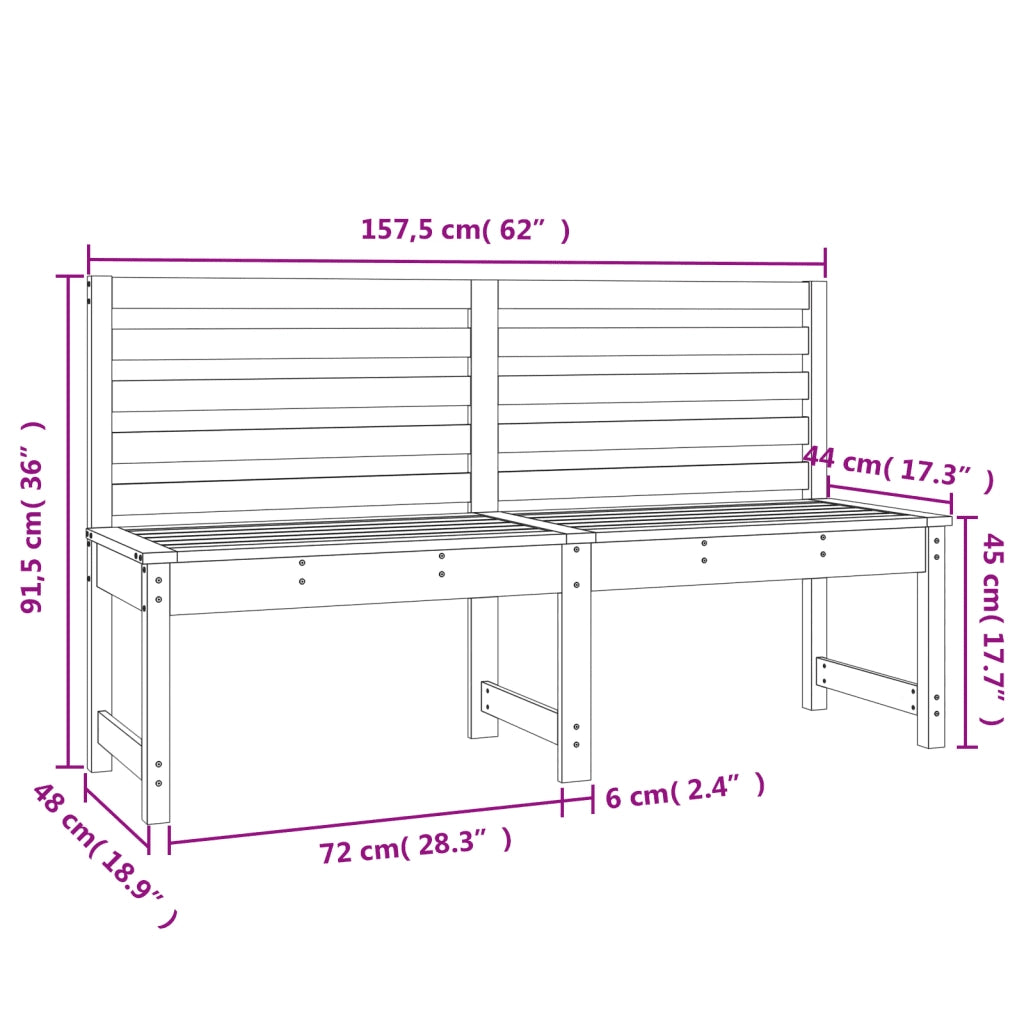 Panca da Giardino-Sgabello-Panca da esterno Nera 157,5 cm in Legno Massello di Pino