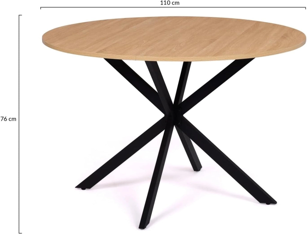 IDMarket - Tavolo da pranzo rotondo ALIX, legno e gambe a ragno nere, 4-6 persone, 110 cm