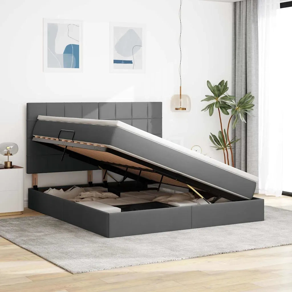 Letto con contenitore e LED con led Grigio scuro 160 x 200 cm