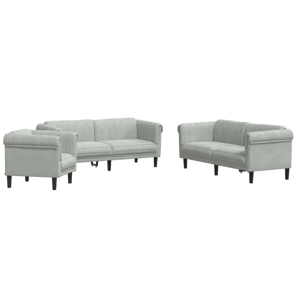 Set di Divani 3 pz Grigio Chiaro in Velluto