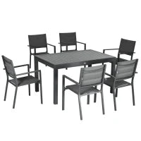 Salotto da Giardino con Tavolo Estensibile 135-270 cm e 8 Sedie Impilabili in Alluminio e Textilene, per 6/10 Persone, Grigio