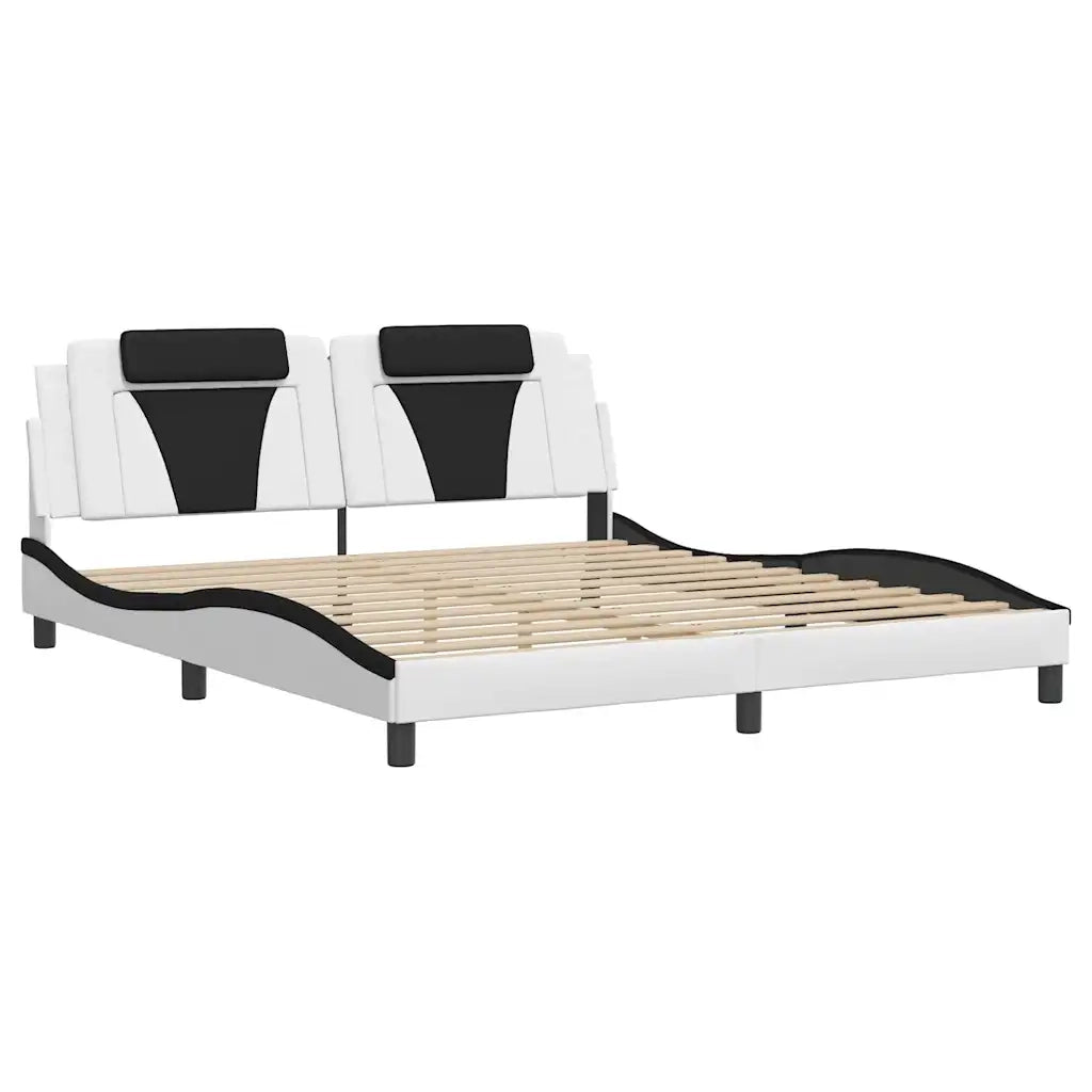 Letto matrimoniale | Letto per adulti | Giroletto Viana senza Materasso Bianco e Nero 180x200 cm in Similpelle