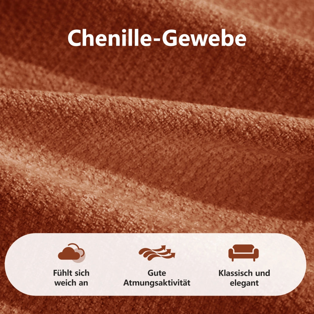 Divano modulare a L in chenille con comfort ergonomico e poggiapiedi arancione per soggiorno e appartamenti