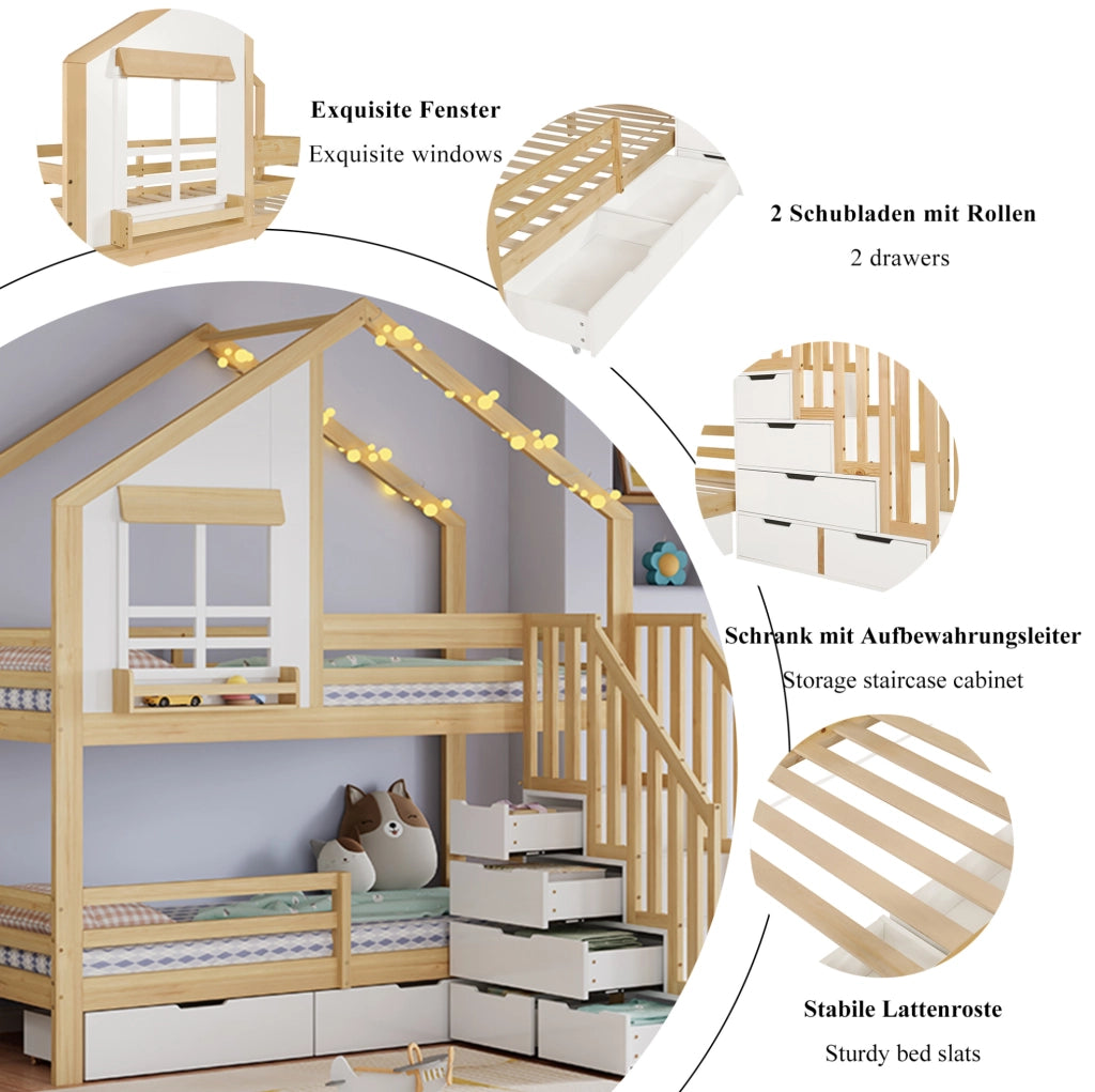 Letto a castello per bambini 90x200 cm bianco e naturale