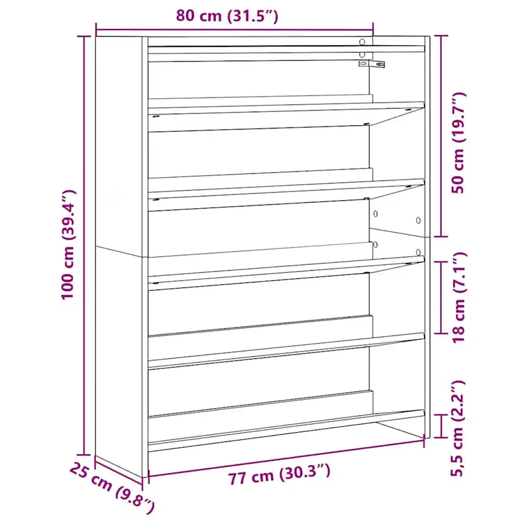 vidaXL Scarpiera Bianca 80x25x100 cm in Legno Multistrato