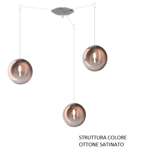 SOSPENSIONE OTTONE SAT. 3 LUCI SPOSTABILE VETRI RAME 1184OS-S3 S-RA