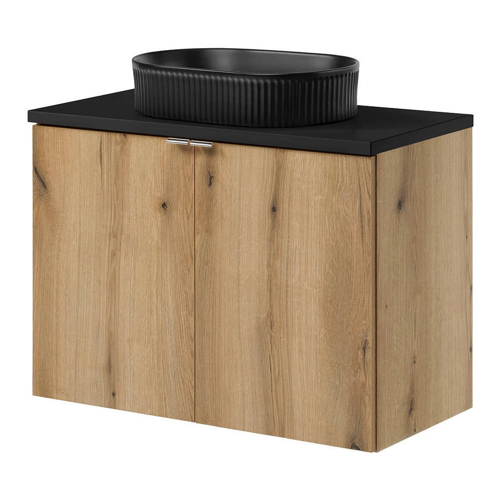 Set NEWPORT Armadio Pensile Sottolavabo con Piano di Lavoro 80x60x40 Effetto Rovere / Nero [en.casa]