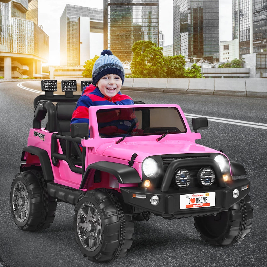 Macchina elettrica cavalcabile 12 V a 2 posti con telecomando, Veicolo a batteria con 3 velocit¨¤ e luci LED Rosa