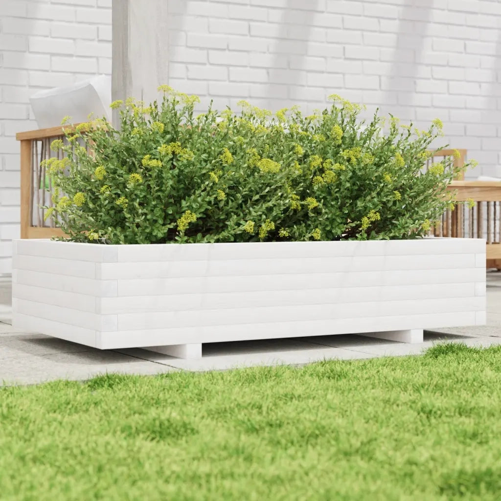 Fioriera da Giardino Bianca 110x60x26, 5cm Massello di Pino 847349