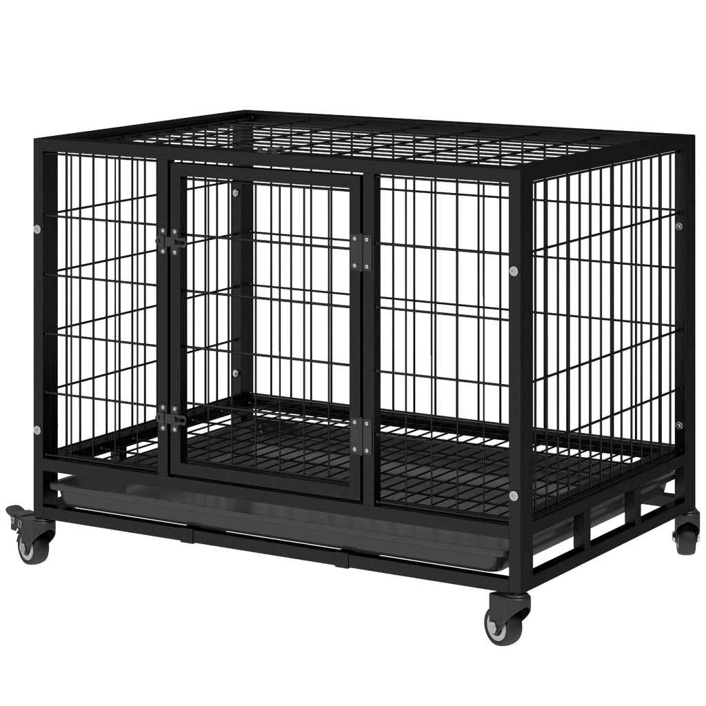 Gabbia per Cani in Metallo con Ruote e Freni ¨C Xylo ¨C Vassoio Estraibile 92x62x75 cm Nero