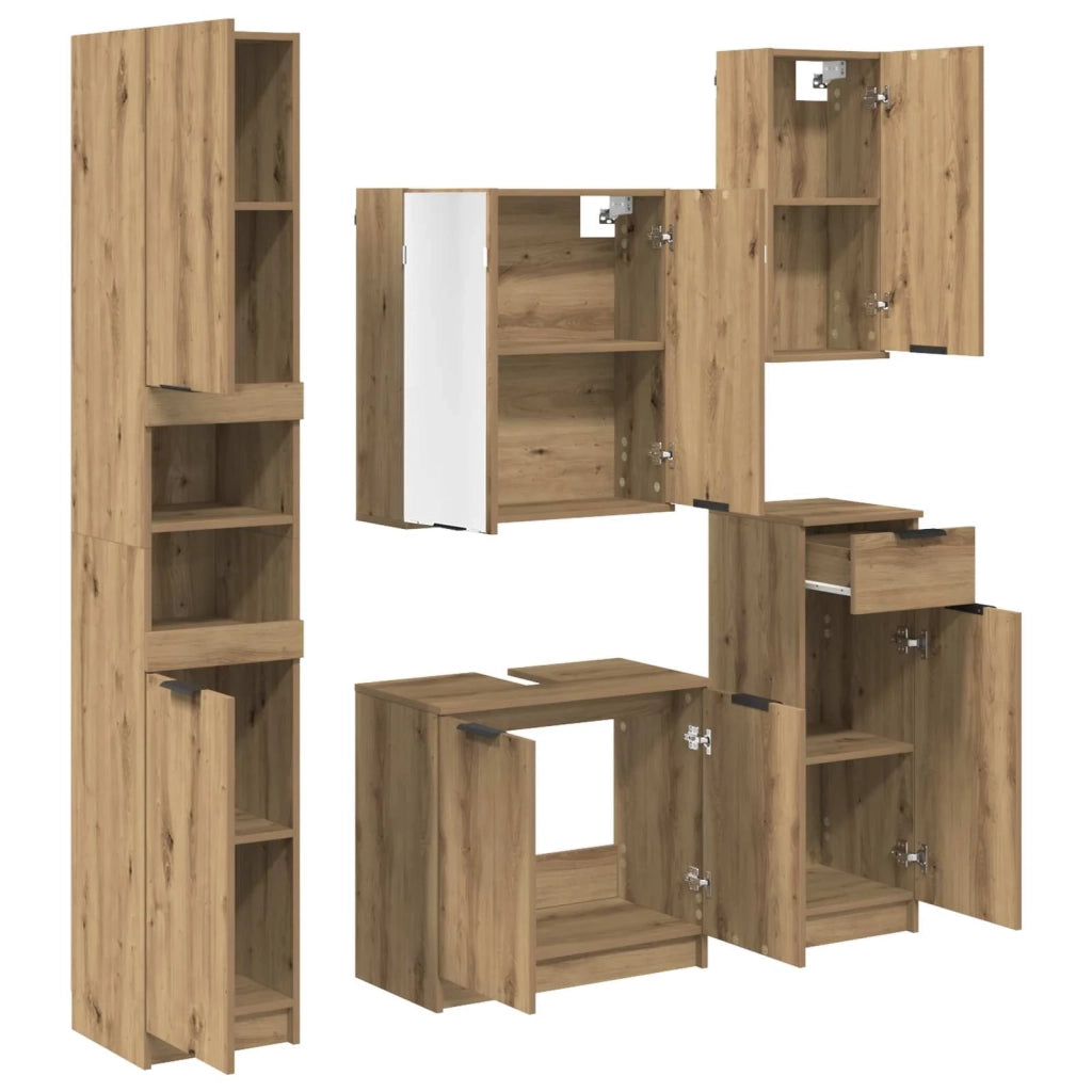 Set di mobili per il bagno con porta 5 pcs Rovere artigianale 3415888