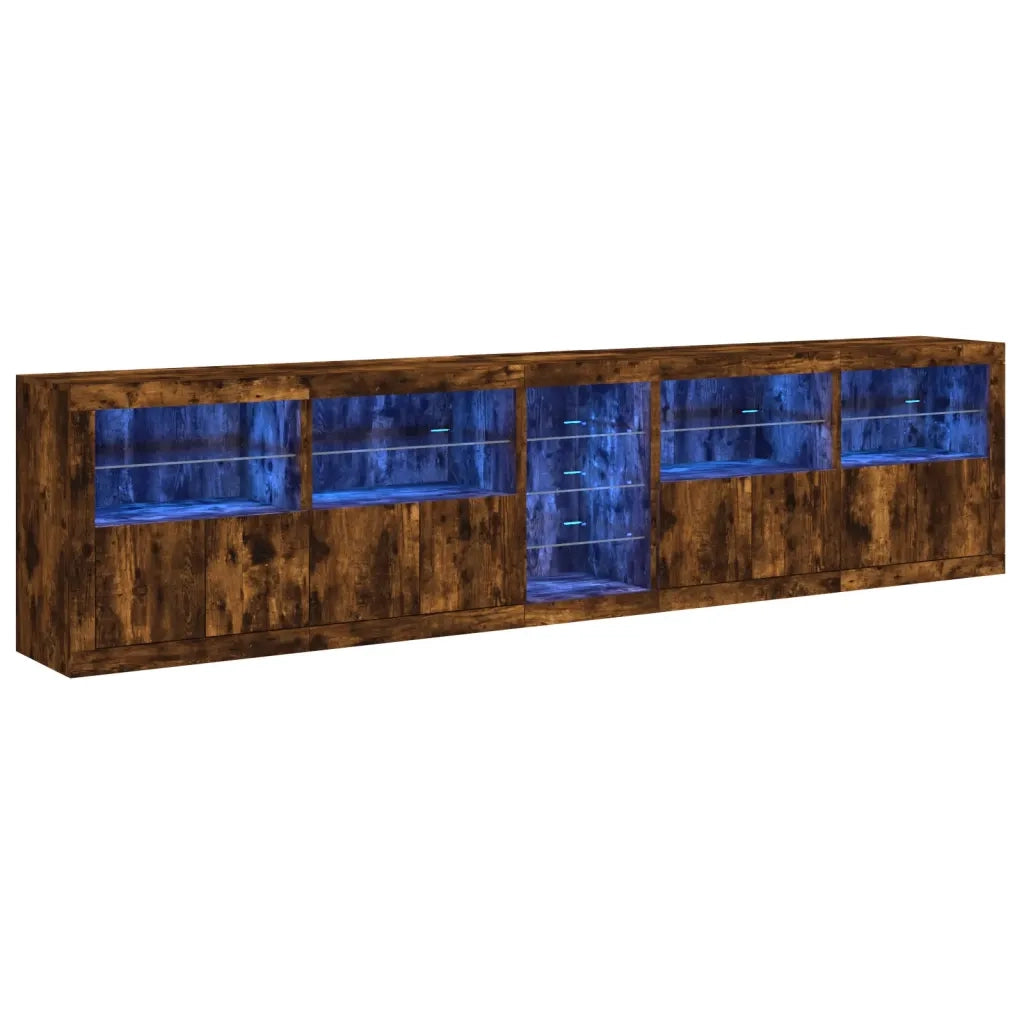 vidaXL Credenza con Luci LED Rovere Fumo 283x37x67 cm
