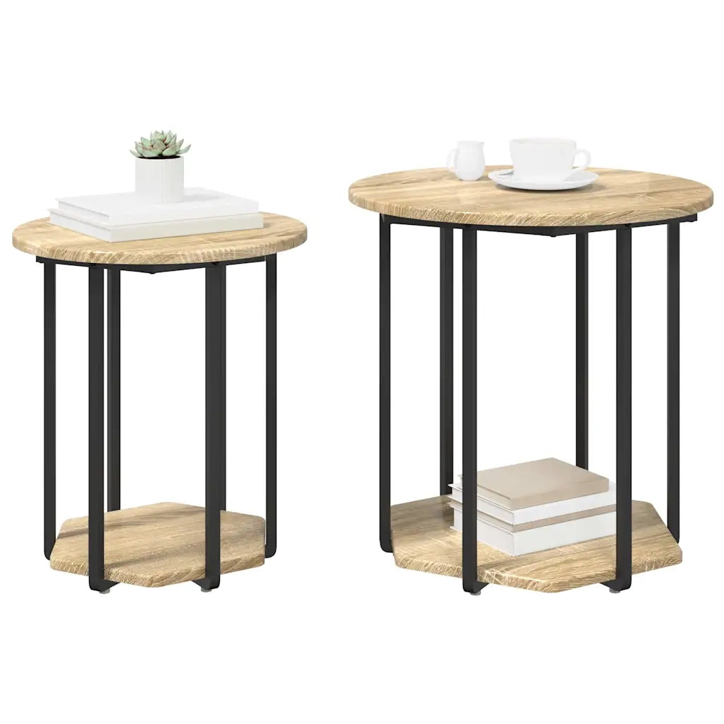Set tavolini con lo scaffale 2 pz | Tavolo laterale Marrone