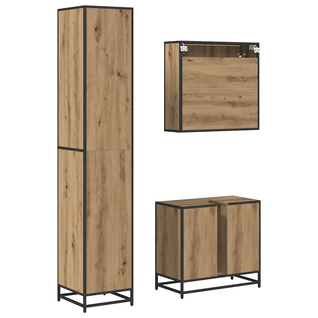 Set di mobili per il bagno con porta 3 pcs Rovere artigianale 3402361