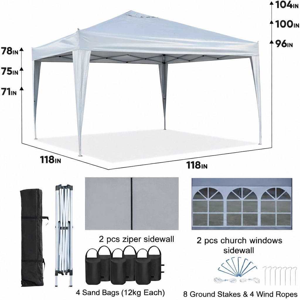 Gazebo pieghevole 3x3 m, impermeabile, 4 pareti, 4 sacchi di sabbia, UV50+, struttura in metallo, bordeaux
