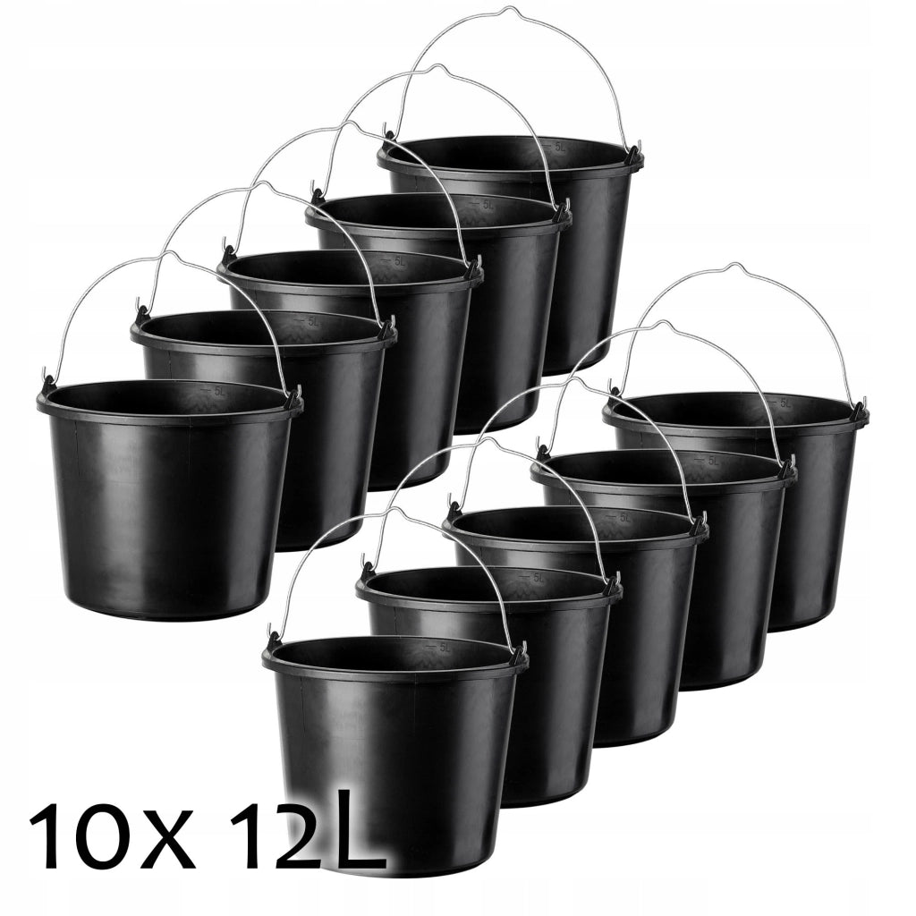 Secchio da costruzione KADAX da 12 litri, secchi in plastica resistenti per uso domestico e giardinaggio, confezione da 10 pezzi