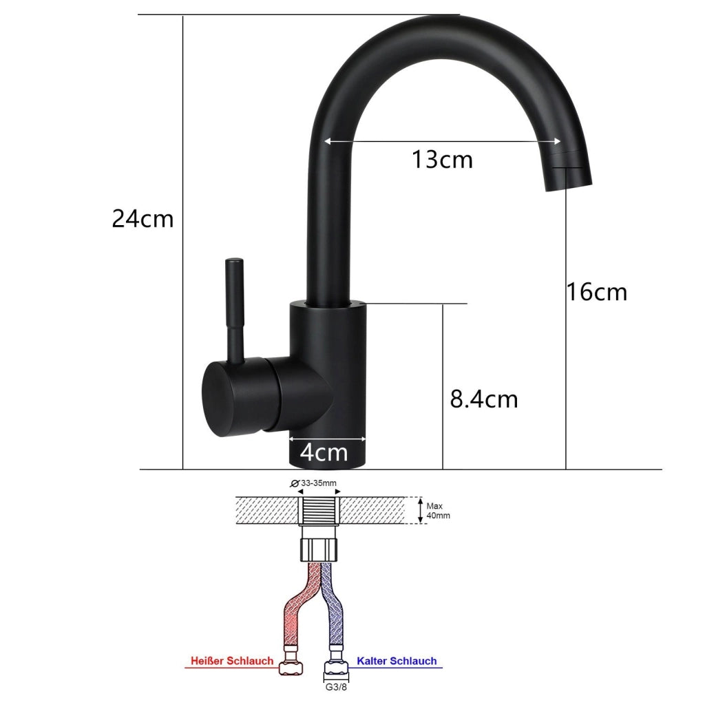 ZMH Rubinetto per bagno nero miscelatore per lavabo girevole a 360° acciaio inossidabile