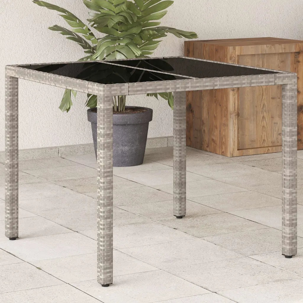 Tavolo Giardino Piano Vetro Grigio Chiaro 90x90x75cm Polyrattan 368122