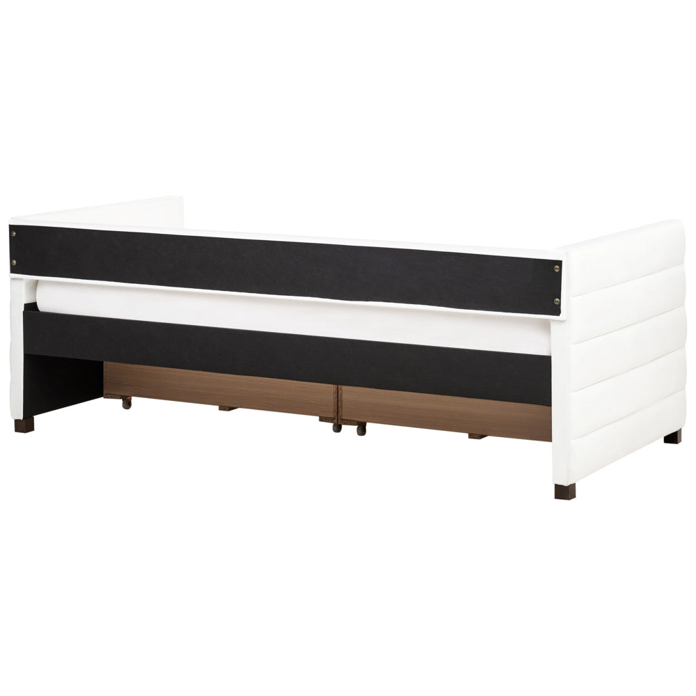 Letto con contenitore con cassetti in velluto bianco sporco 90 x 200 cm stanzetta design elegante