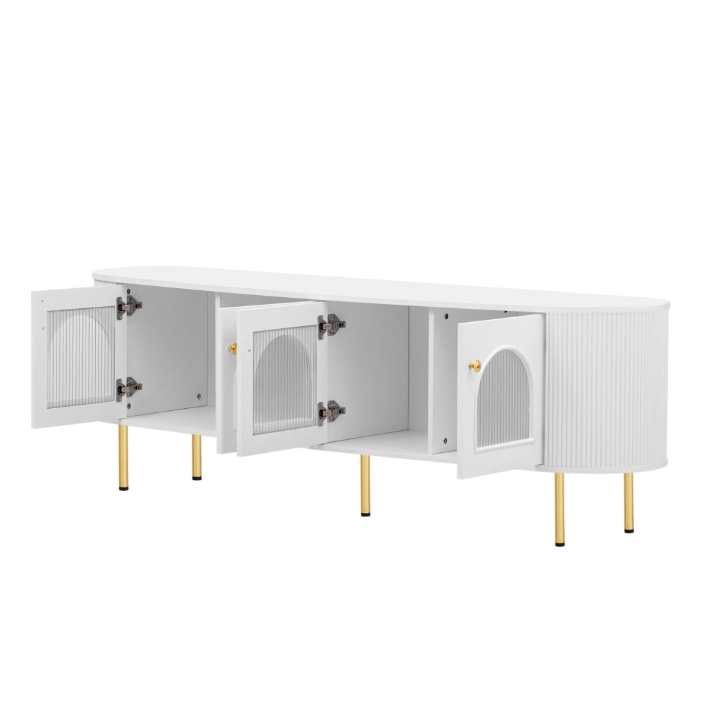 Mobile TV 170x35x55 cm; ante in vetro e passacavi; MDF bianco oro