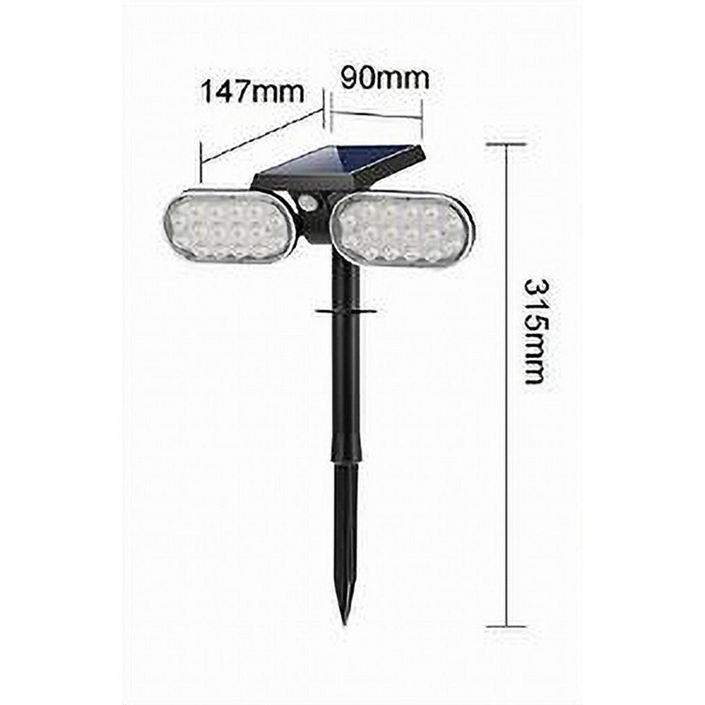 Trade Shop - Faretto Doppio A Led Snodabile Ricaricabile Pannello Solare Picchetto Yh0518-pir -
