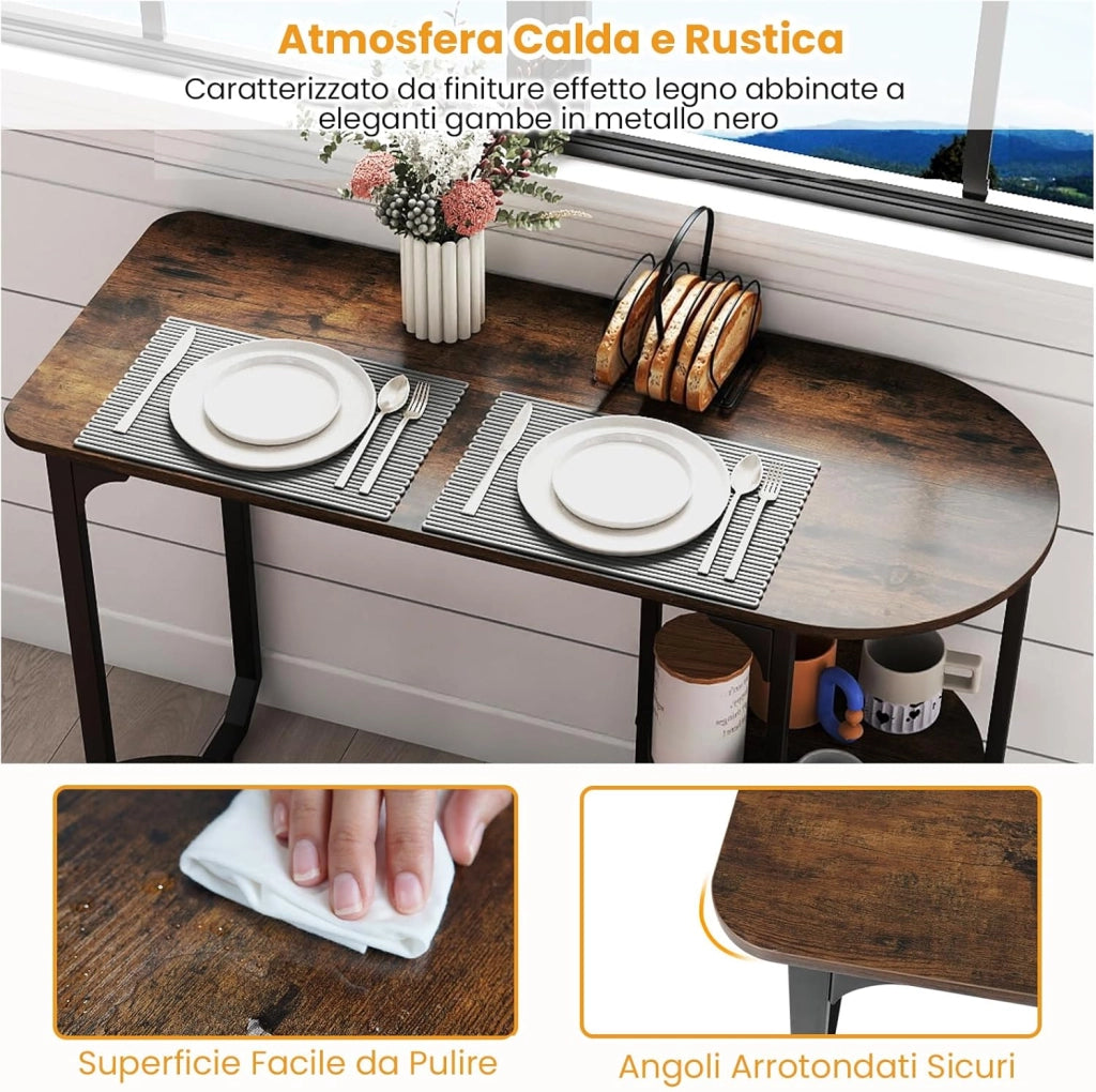 Set da Pranzo Industriale 3 Pezzi, Tavolo da Cucina in Legno con 2 Sgabelli e Ripiani Portaoggetti, Set da Pranzo Salvaspazio per Appartamenti, Cucina e Soggiorno (Caffè)