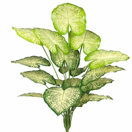 Pianta finta tropicale, albero di plastica con fiori di seta e foglie di palma verde, grande pianta finta per decorazione di giungla per ufficio, giardino, casa (bianco verde)