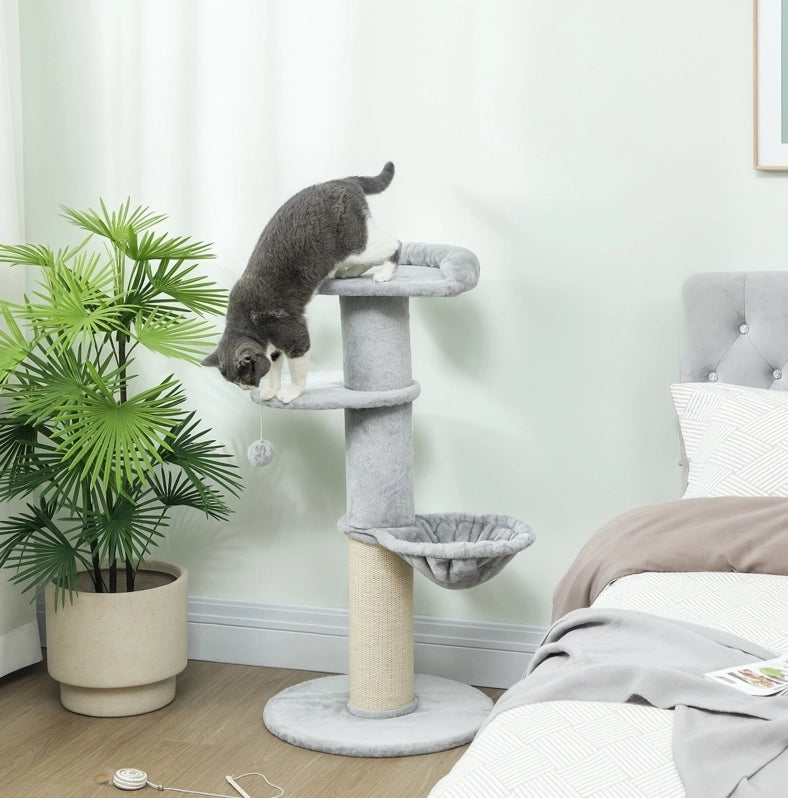 TIRAGRAFFI Multilivello 48x48x103,5 cm Grigio Chiaro con Amaca e Cuccia