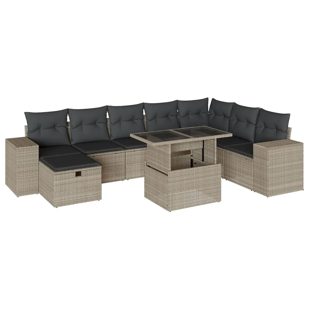 Set Divano da Giardino 9pz con Cuscini Grigio Chiaro Polyrattan 3275352