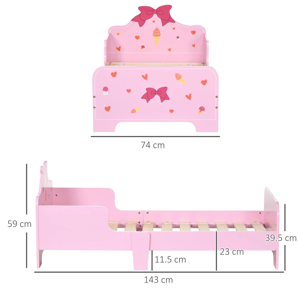Letto per Bambini con Sponde 143x74x59 cm Fantasia Fiocco Rosa