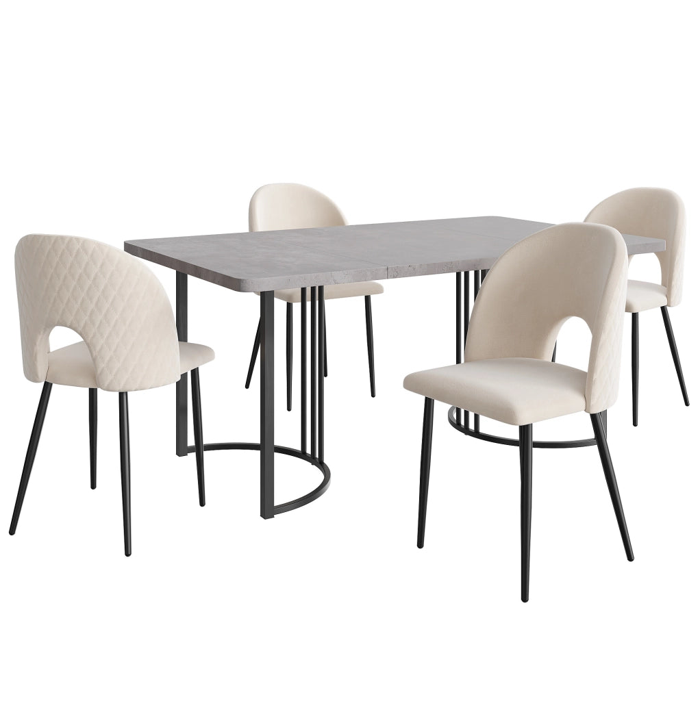 Set da pranzo 140x80x75 cm con tavolo effetto marmo; sedie in velluto; beige