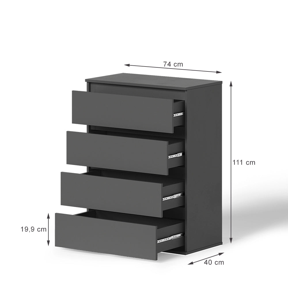 Vicco Cassettiera per camera da letto Antracite 74 x 99.6 cm con 4 cassetti