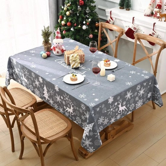 Tela da tavolo impermeabile - lavabile - grigio - 140 x 140 cm - decorativa - copertura da tavolo in poliestere e vetro di vetro