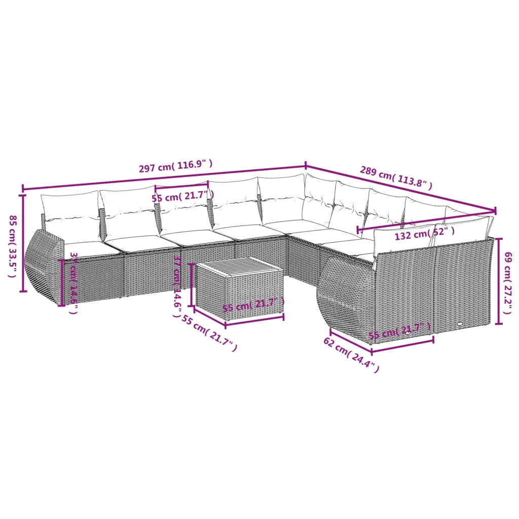Set Divani da Giardino 11 pz con Cuscini in Polyrattan Nero 3225195