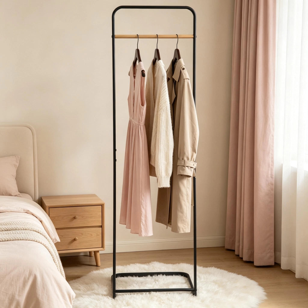 Scaffale appendiabiti in metallo con 1 barra per cappotti e abiti lunghi nero 40 × 40 × 140 cm